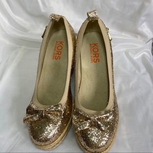 Michael Kors Gold Sequin Espadrille Wedges NWOT